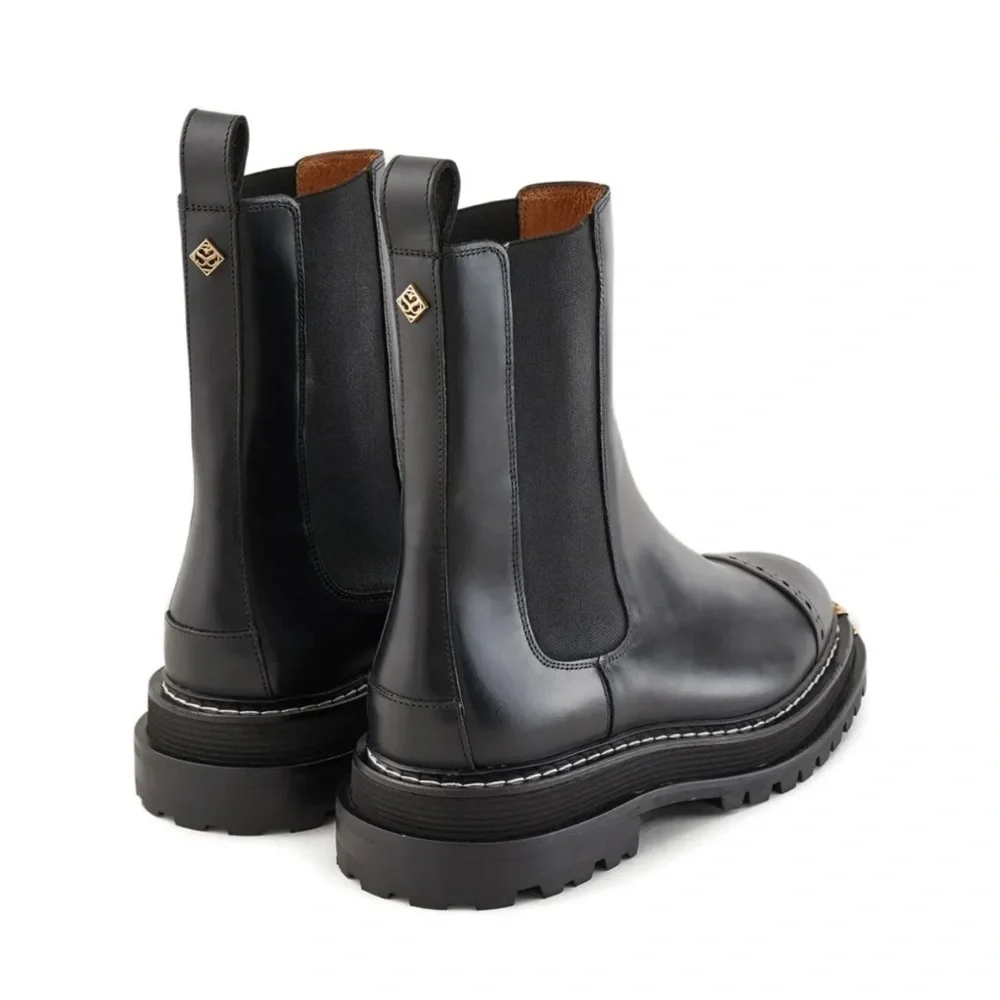 Sandro Black Leather Ankle Boots with Gold Accents - Picture 2 of 8